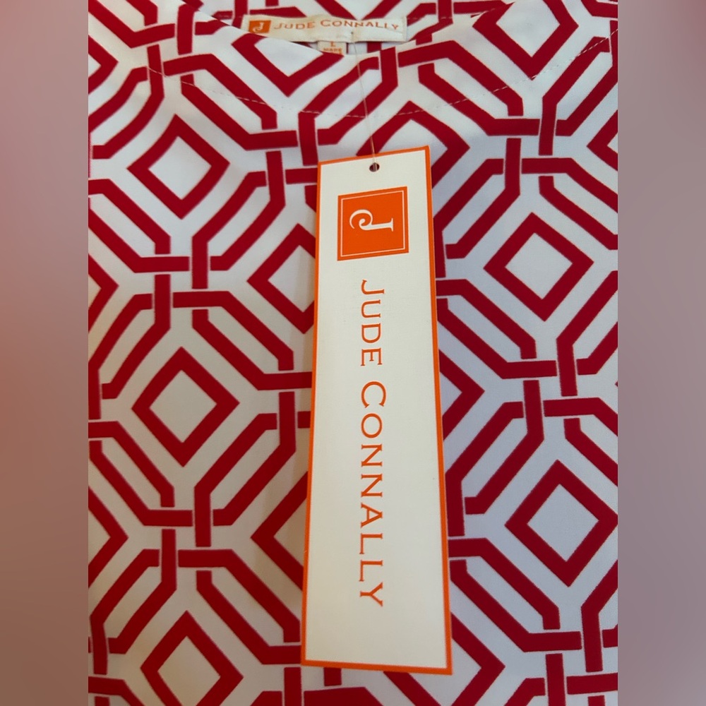 NWT Jude Connally Women’s short sleeve red/white geo print dress. Sz.L. - Picture 4 of 6